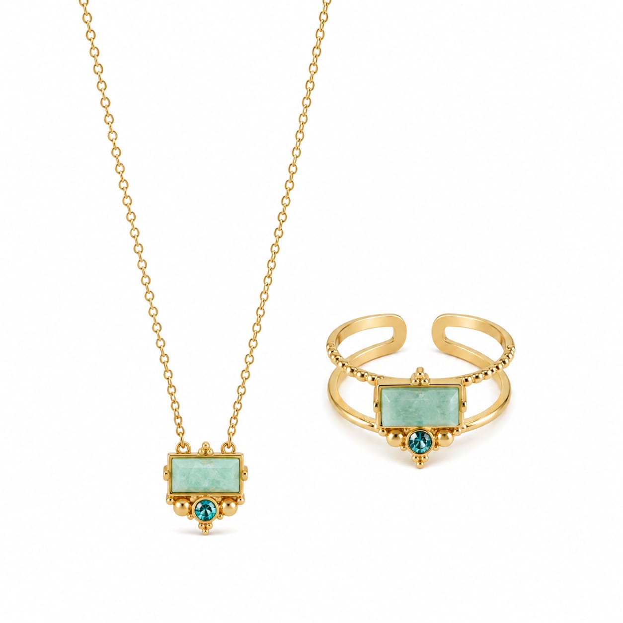Helia Naturstein-Set|Edelstahl