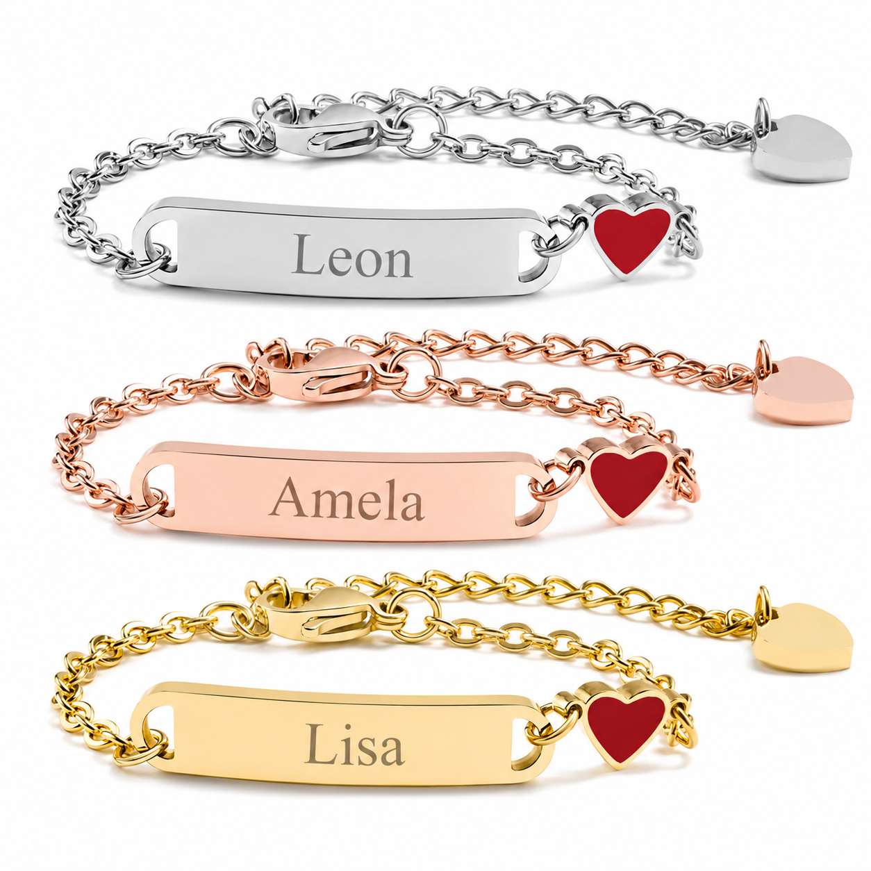 Baby/Kind Armband mit rotem Herz | Edelstahl